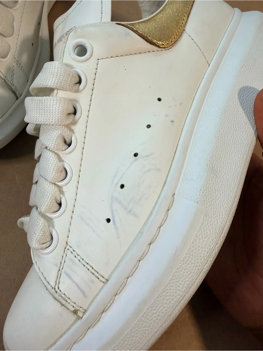 Alexander McQueen Oversized Sneakers White/Gold Leather
